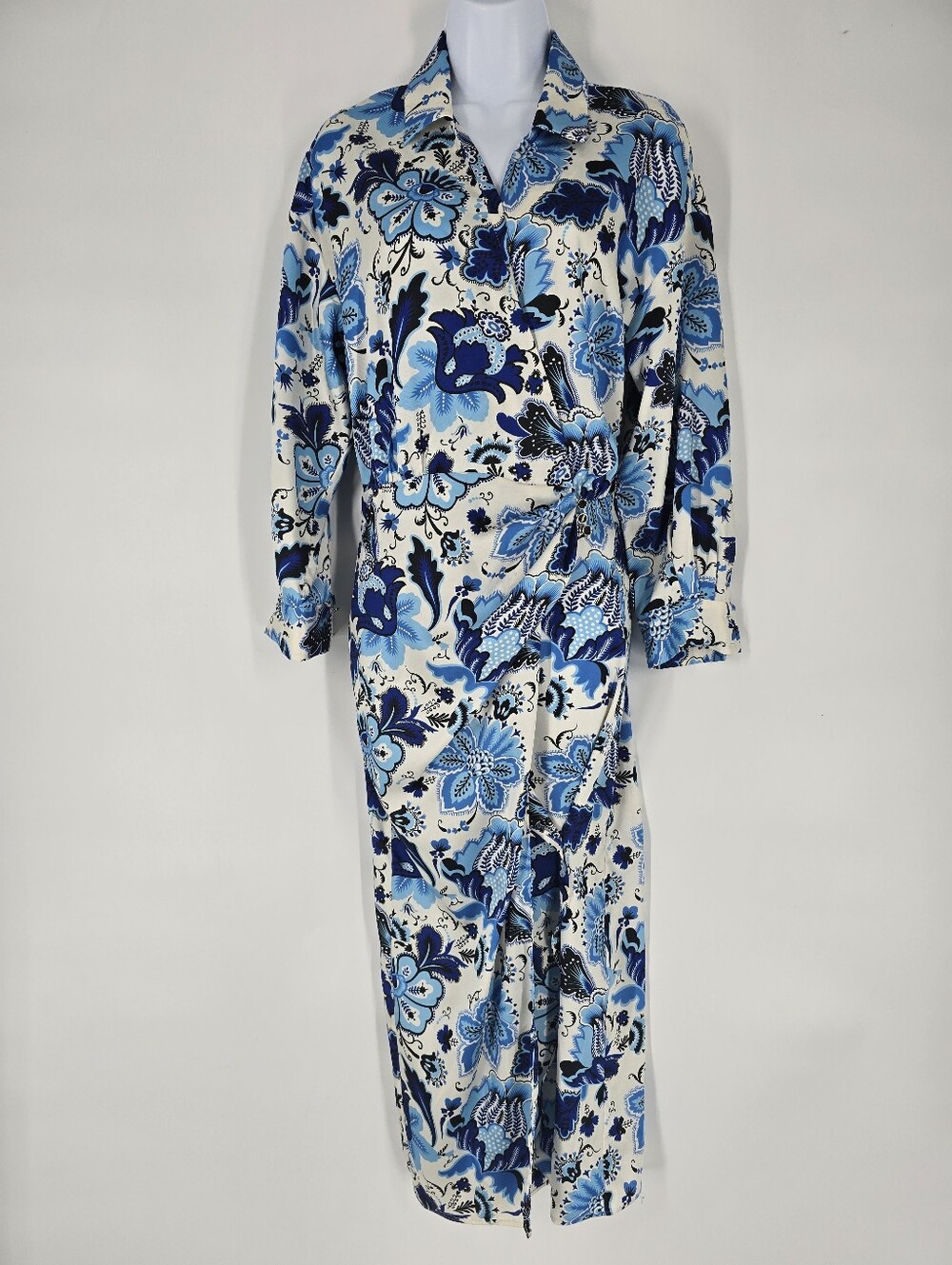 Zara Blue Floral Print Midi Wrap Dress Size S